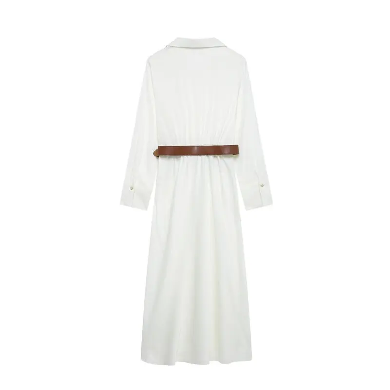 Spring 2025 New Arrival Women's Long Silk Satin Dr with Belt Versatile Faionable Commute Sle Long Sve Single Piece