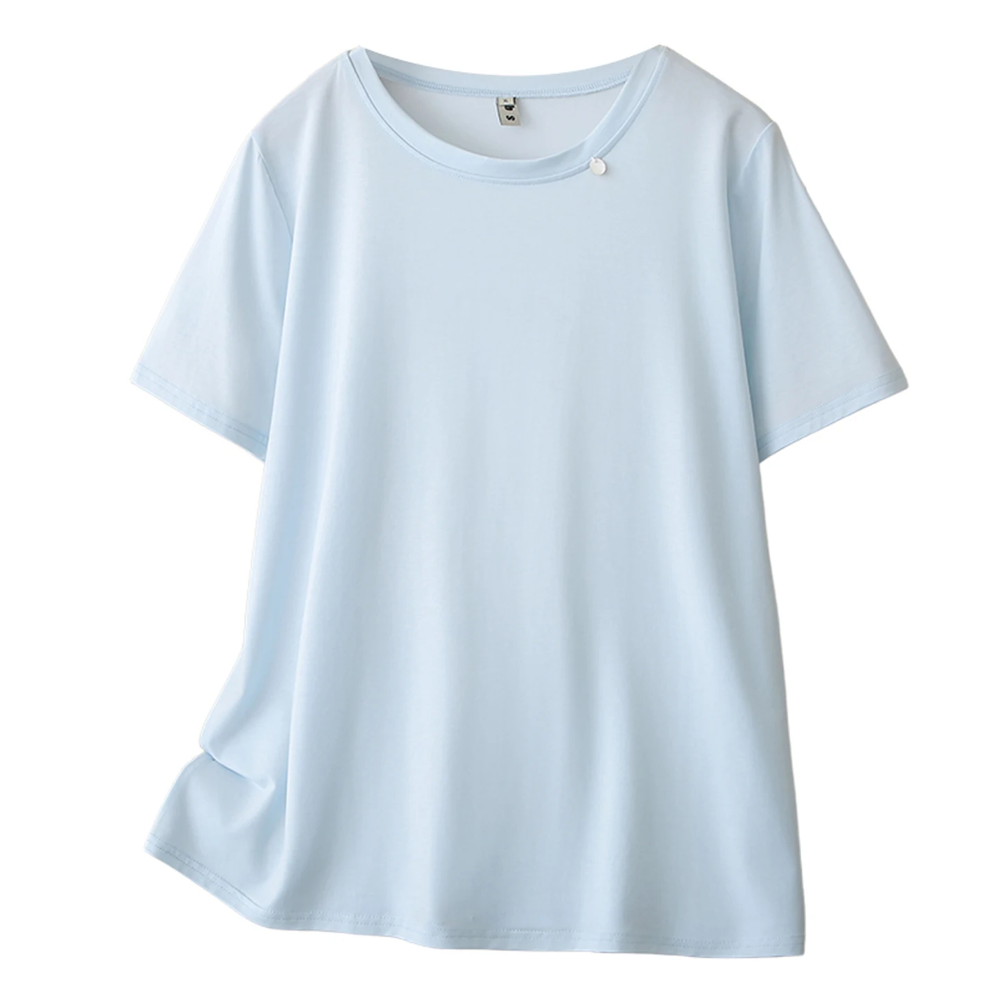 

2026 Summer Plus Size Lyocell T-Shirt Women Round Neck Short Sleeve Thin Versatile Slim Casual Tops For Curvy Ladies 8340