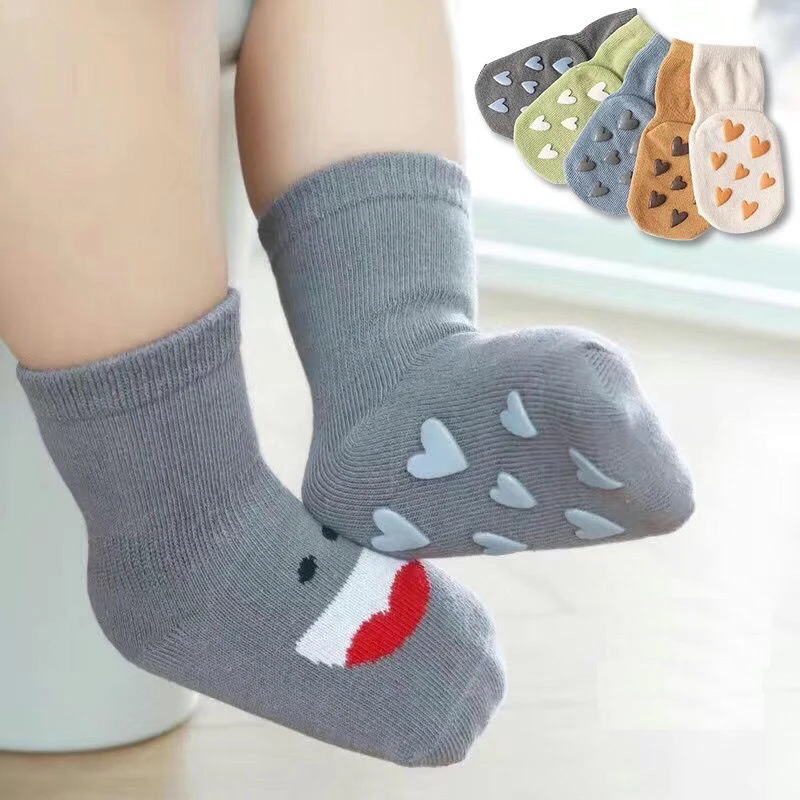 5 Pairs Baby Boys Girls Toddlers Non slip Floor Socks Set Kids Funny Cute Cartoon Animals Cotton Socks Spring Summer