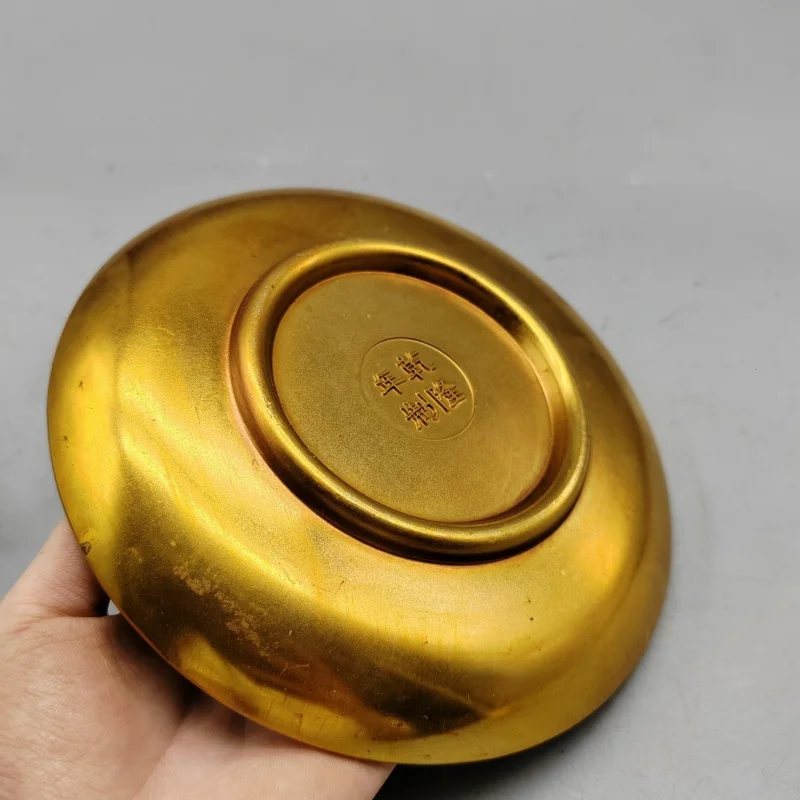 Antique Gilding Qing Dynasty Qianlong Royal Gift Golden Gourd Plate Home Craft Decoration Film and Television Decoration Collect