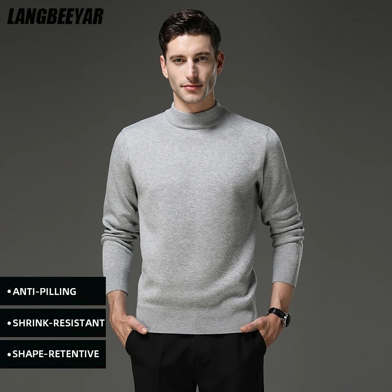 

High End Wool Anti-pilling Blended Fashion Brand Half Turtleneck Knit Pullover Casual Sweater Mens Jumper Designer Clothing