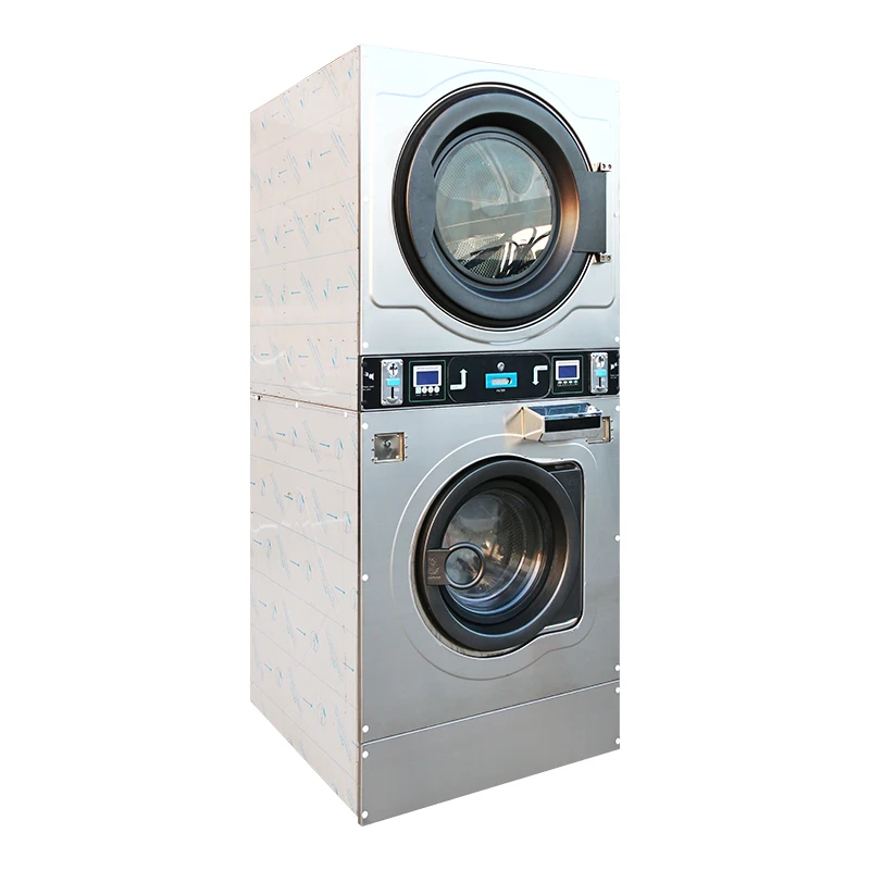 Commercial Washing Machine Laundry Equipment Self-service Landromat Hotel Stack Washer Dryer Coin Operated
