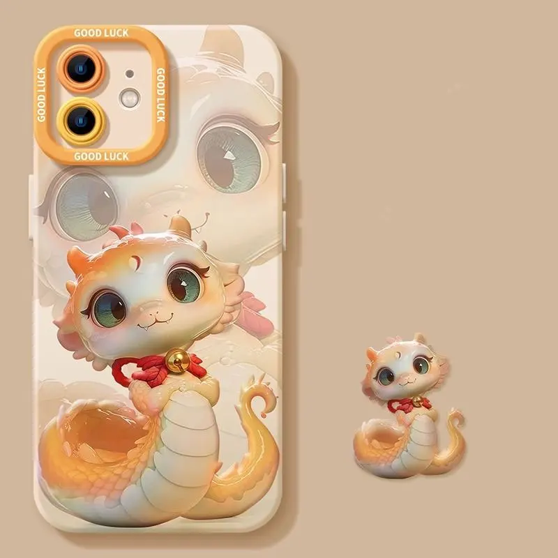 HOT 2025 Zodiac Year of the Snake Super Cartoon Snake For iPhone Case 16 15 14 13 12 11 Pro XR XS Max 7 8 Plus Phone Y2K Cover