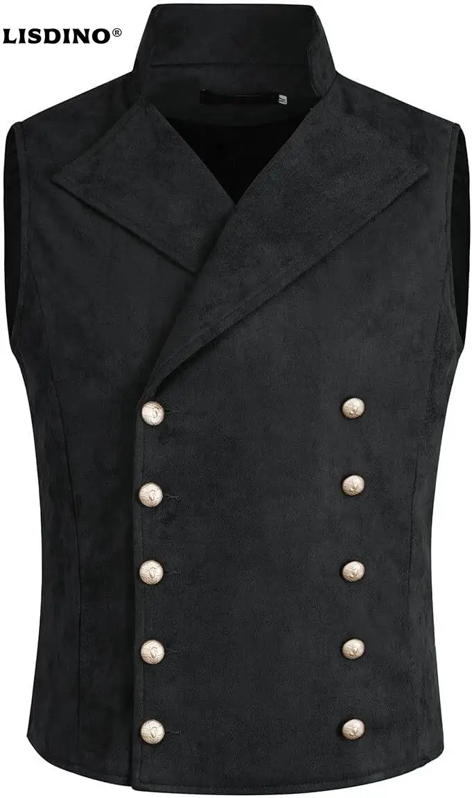 LisdinoAllthemen Mens Halloween Double Breasted Waistcoat Steampunk Casual Suit Vest Tuxedo Dress Vest For Party