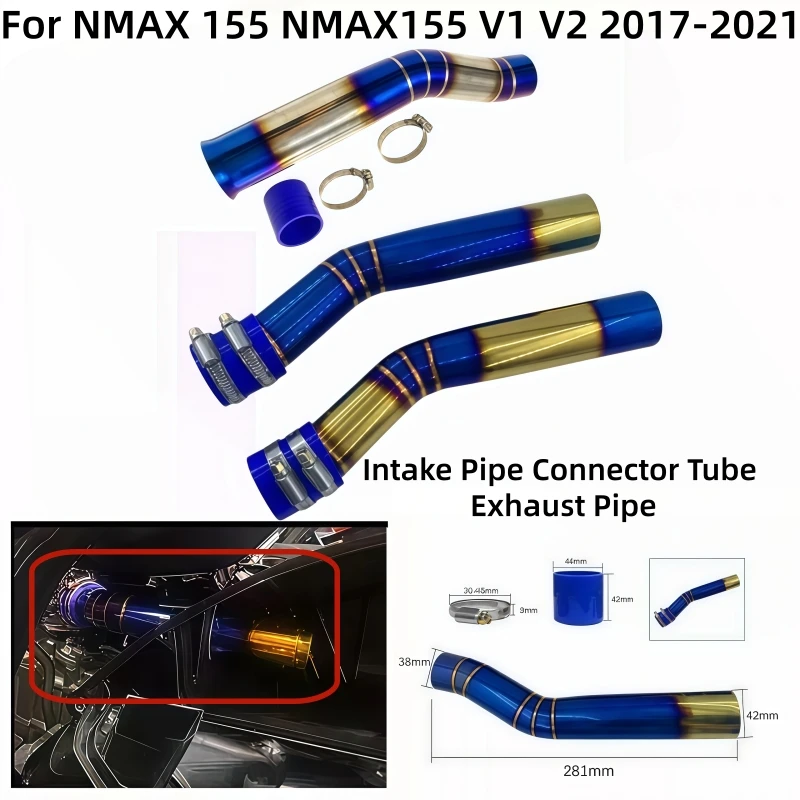 Motorcycle Intake Pipe Stainless Steel Air Filter Intake Pipe Connector Tube Exhaust Pipe For NMAX 155 NMAX155 V2 2017-2021