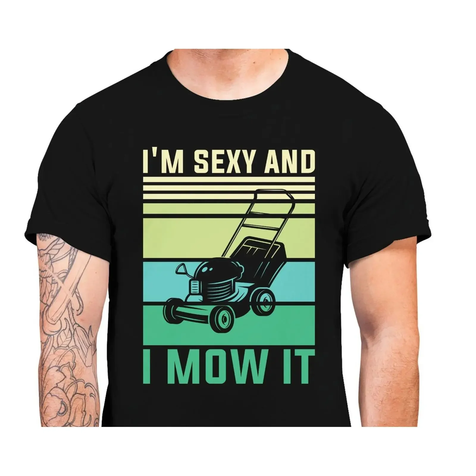 Men's I'm Sexy and I Mow It Funny Slogan T Shirt Retro Lawn Mower Gardening Birthday Casual Top S 5XL vintage Washed Soft