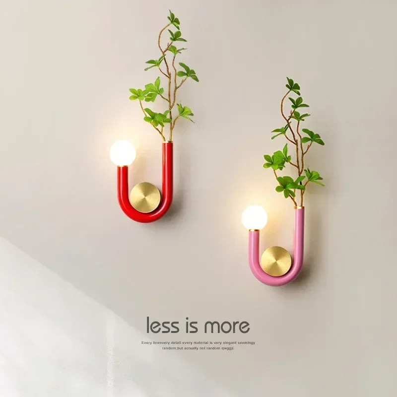 U-Shaped Led Wall Lamp Modern Bedroom Bedside Lamp Living Room Aisle INS Light Nordic Plant Decoration Background Light