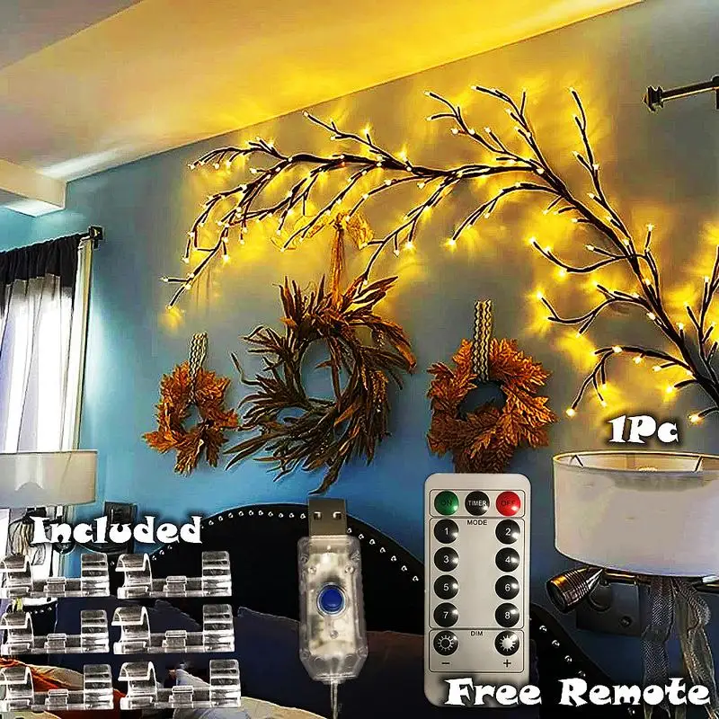 DIY Branch tree light willow vine 6FT, with Functional Remote, USB Powered DIY Decorations Vines for Room Decor