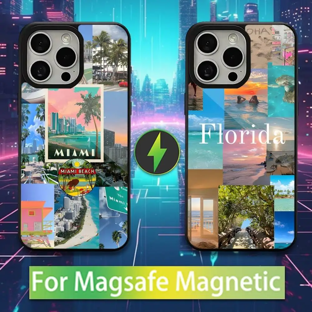 

Summer Florida Miami Phone Case For iPhone 16,15,17,14,13,12,11,Pro,Max,Plus,Mini,Magsafe,Magnetic Wireless Charging Case