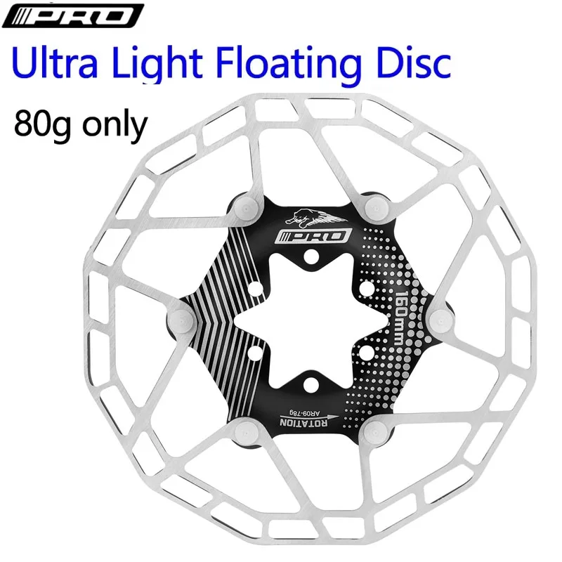 IIIPRO 80g Bicycle Stainless Steel Ultralight Brake Rotor Floating Disc For MTB Bike 160mm 6Bolts Bike Disc Brake Pad Bike Parts