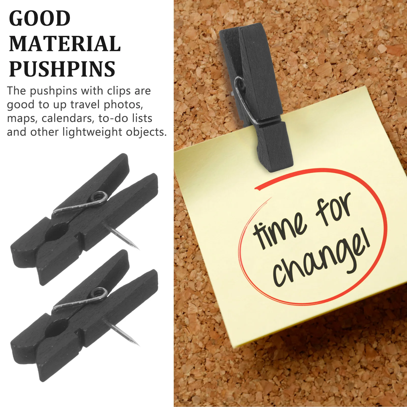 Black Clips Push Pin With Wooden Decorative Clips Durable Wooden Thumb Tacks For Bulletin Board Office Home Decor