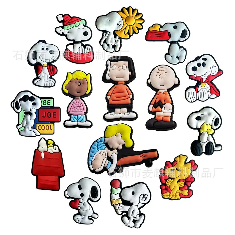 Hot 15pcs/set Snoopy Collection Shoe Charms for DIY Shoe Decorations Accessories Decorations Sandal Decorate Kids Gifts