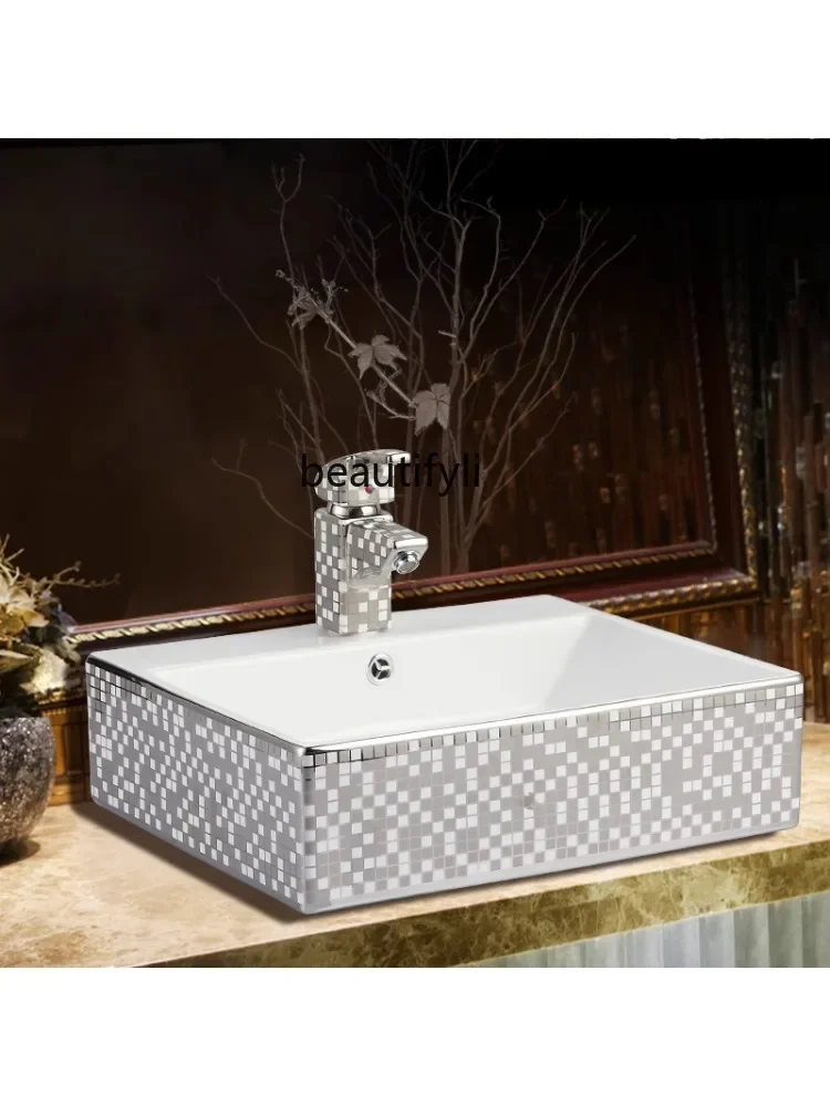Creative Mosaic Color Gold Table Basin European Ceramic Gold Hand Washing Square Face Washing Art Basin