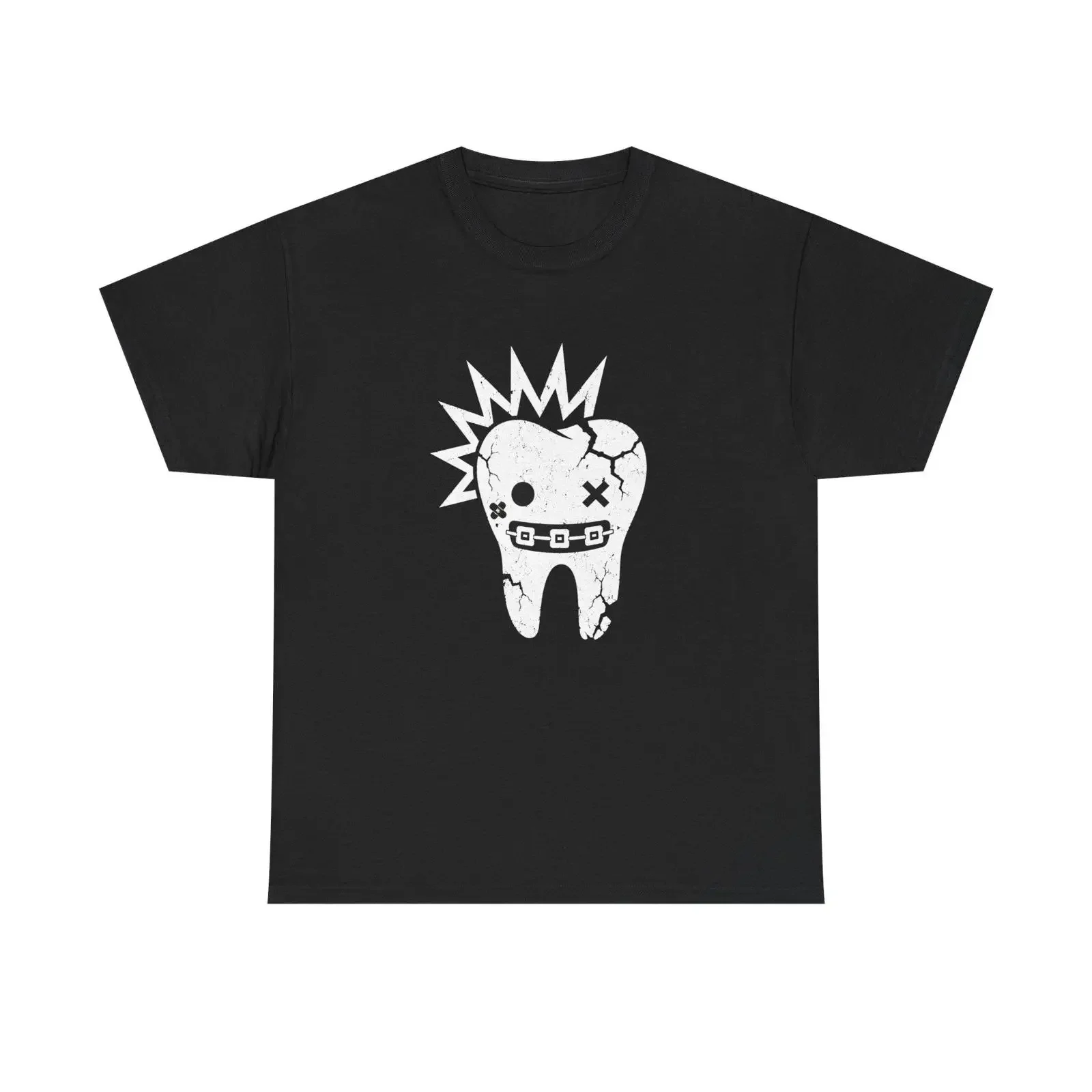 Punk Tooth Illustration T Shirt Grunge  vintage Washed streetwear Stylish fashion Top For Everyday Wear homme Unisex Breathable