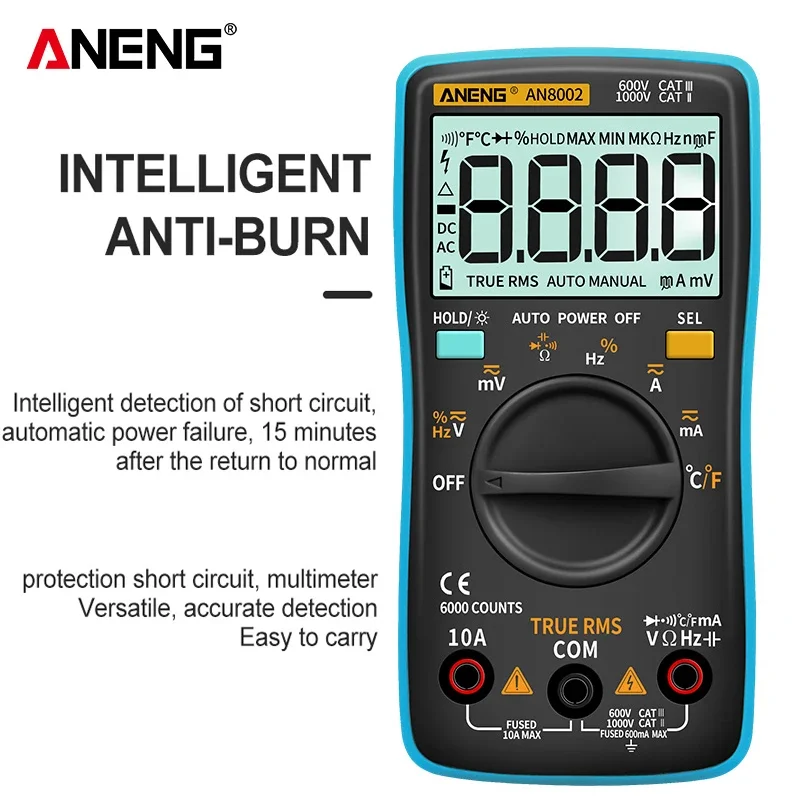 ANENG AN8002 multimetro professionale digitale 6000 conteggi condensatore True RMS AC / DC Tester di corrente di tensione Meter Test Car