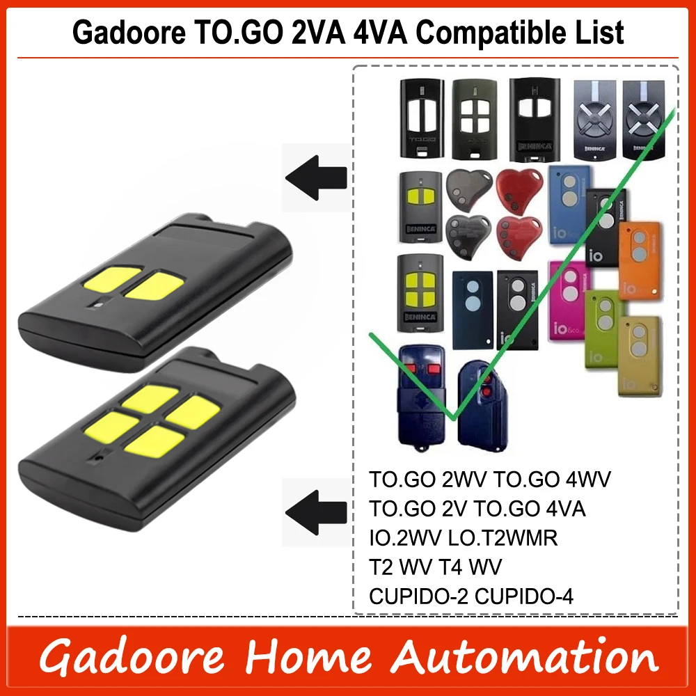 Gadoore TO.GO 2VA 4VA Garage Door Remote TO.GO 2VA TO.GO 4VA 433MHz Compatible with BENINCA TO.GO 2V 4VA 2WV 4WV CUPIDO-2 -4