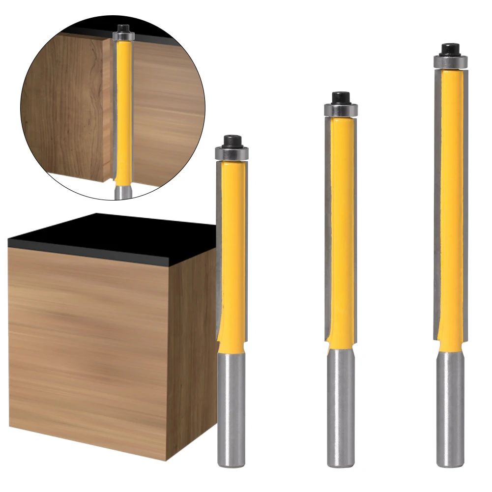 8mm Shank Long Blade Flush Trim Router Bit With Bearing for Wood Template Pattern Bit Tungsten Carbide Milling Cutter