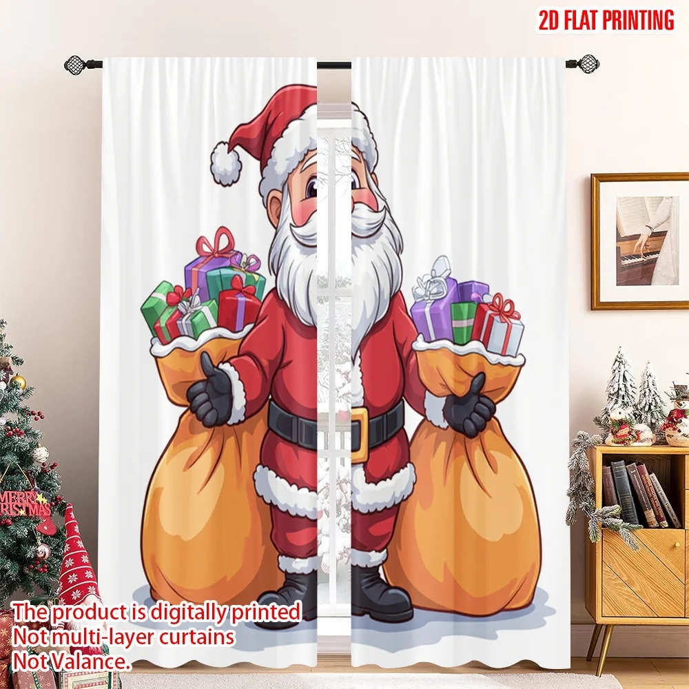 

2pcs 2D flat printing Merry Christmas Popular Window Curtains Santa Claus with Gifts Bag 100% Polyester Fabric Without