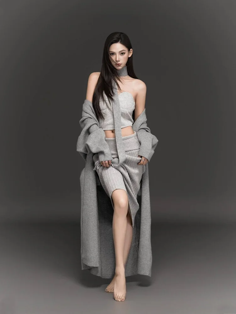 

Autumn Winter Fashion Sexy Girl Fishing System Lady Style Lazy Girl Atmosphere Photography Studio Art Clothing Women's Dress