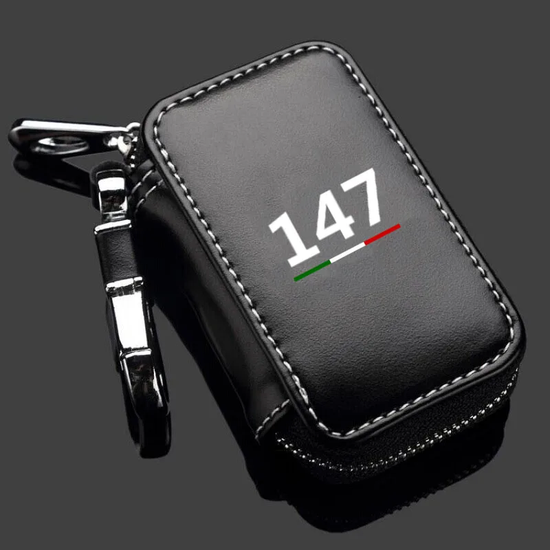 Genuine Leather Car Key Fob Case Cover Keychain Zipper Bag Protection Shell For Alfa Romeo 147 Auto Accessories