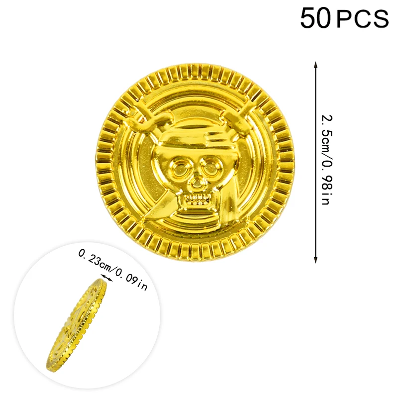 50Pcs Pirate Coins Halloween Plastic Fake Game Coin For Children's Toys Halloween Party Decoration Treasure Hunt Game Toys Props