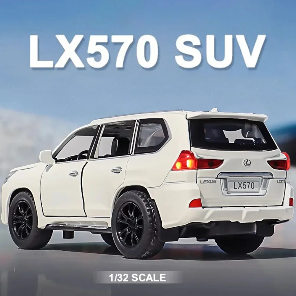 1:32 Lexus LX570 Modello di auto Giocattolo Pressofuso in lega Porte aperte Suono Luce Tirare indietro SUV Veicoli fuoristrada Regali di Natale per i bambini