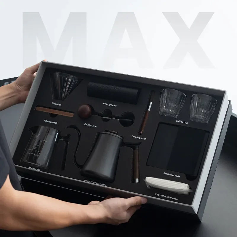 Cross-border hand-cranked bean grinder sharing pot hand-brewed pot tasting cup ten-piece gift box set hand-brewed coffee
