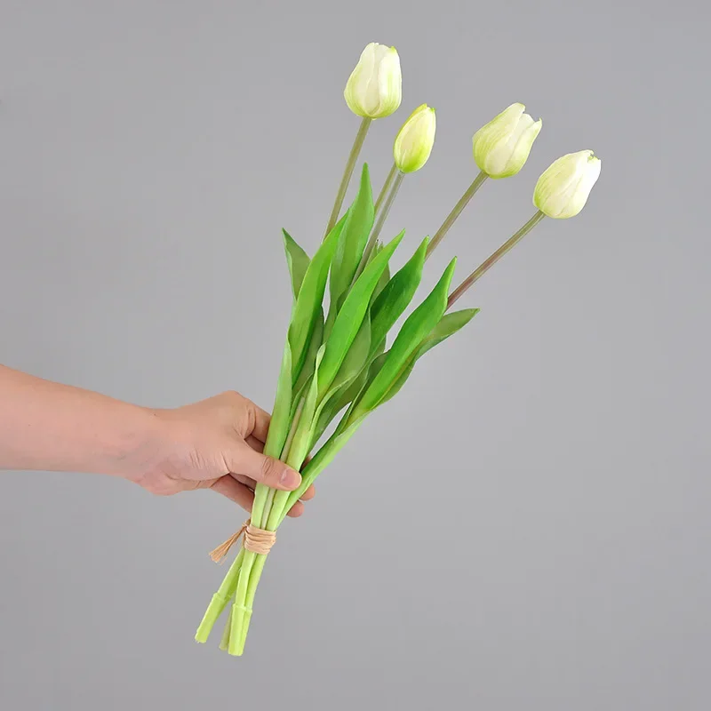 46CM Artificial Silicone Tulip Bouquet Wedding home Decora Artificial Flowers Home Decoration Floral Art Green Plants