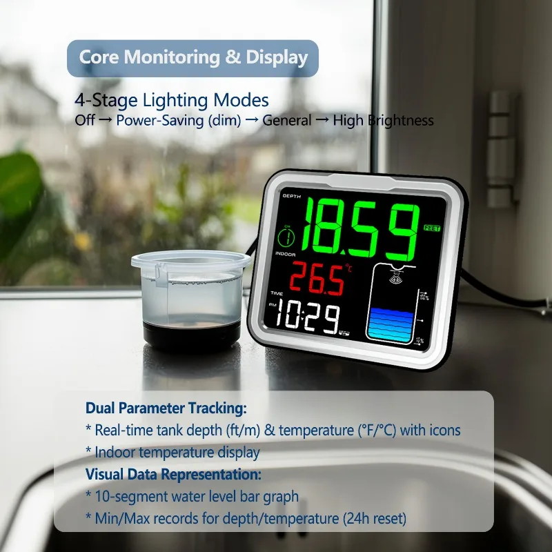 Solar ultrasonic water level monitor 150 meters monitoring IP68 level gauge water tank IP68 waterproof digital display