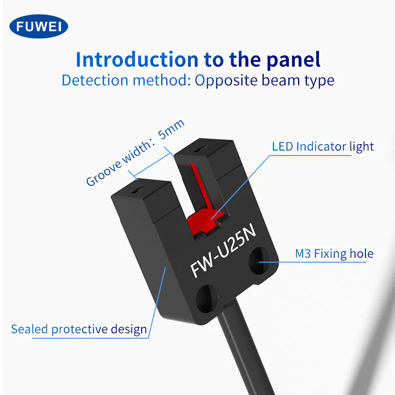 Sensor de interruptor fotoelétrico com ranhura em u FW-F25N substitui panasonic PM-L25 f25 r25 k25 u25 tipo oposto largura côncava sensor led vermelho