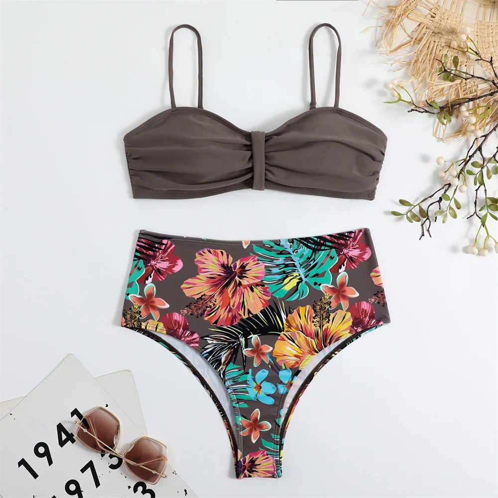 Sexy Sling Bikini High Waist Print Swimsuit Bandage Backless Bikinis Y2K Vacation Swimwear Women Beachwear Bathing Suits Maillot