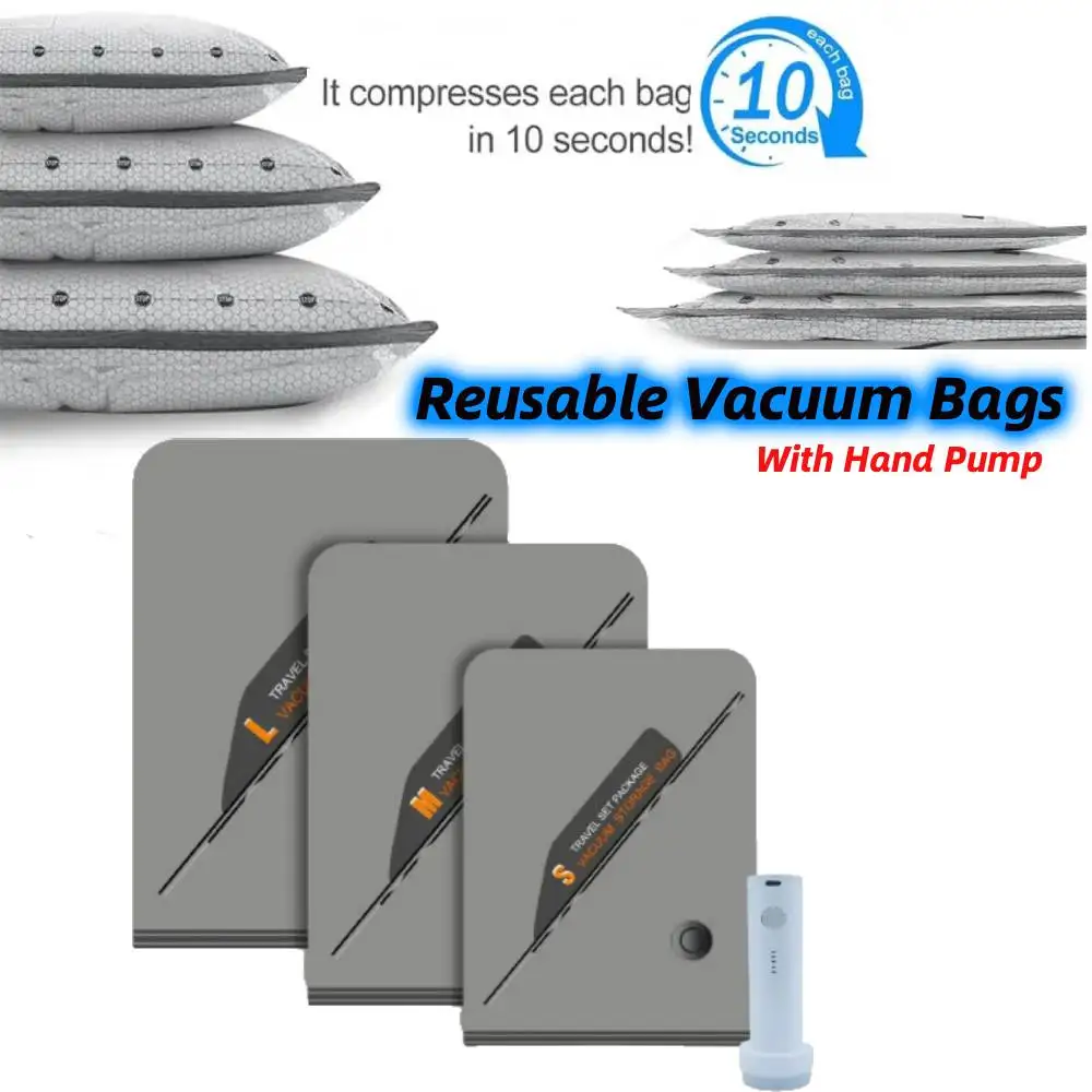 

Travel Vacuum Storage Bags,Folding Compressed Organizer Reusable Clothes Organizer Storage Bags Dustproof Space Saving Hand Pump