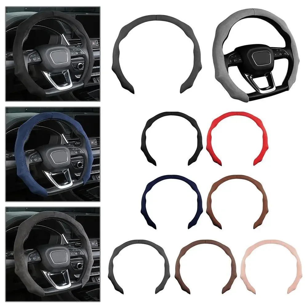 

Universal 38cm Car Steering Wheel Cover Suede Sweat-Absorbing Anti-Slip Ultra-Thin Handlebar Cover All-Season Plush Half Set