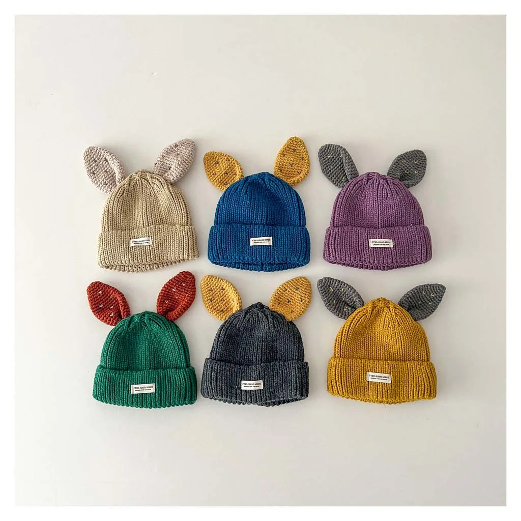 

Cute Baby Bunny Hat With Ear 2025 Autumn Children's Knitted Hat Boys Girls Beanie Cap Warm Wool Pullover Hat