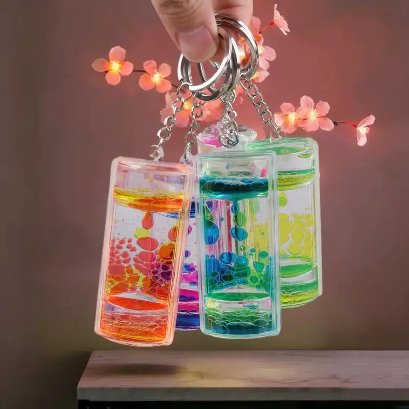 Dynamic Liquid Timers Key Chain Colorful Motion Bubbler  Keyring Bag Charm Decor
