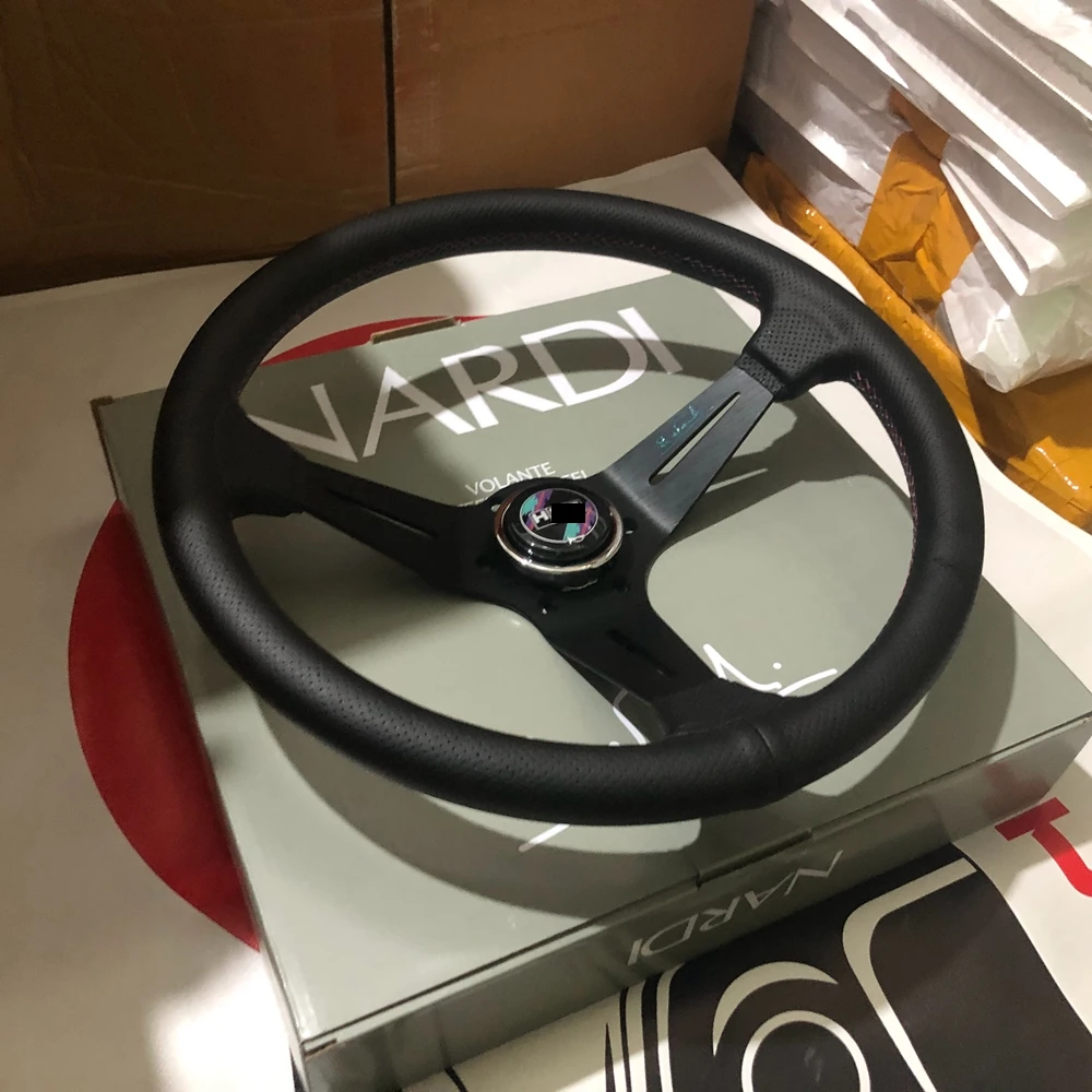 14-calowa kierownica Drift Universal Nardi X HK Car JDM Racing Real Leather Nardi Steering Wheel Volantes dla VW HONDA TOYOTA