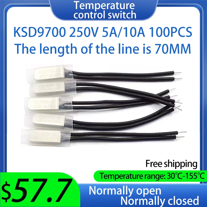 

100PCS Normal Closed Open KSD9700 5A 10A Limit Temperature Thermal Protector Switch Motor Protection Controller