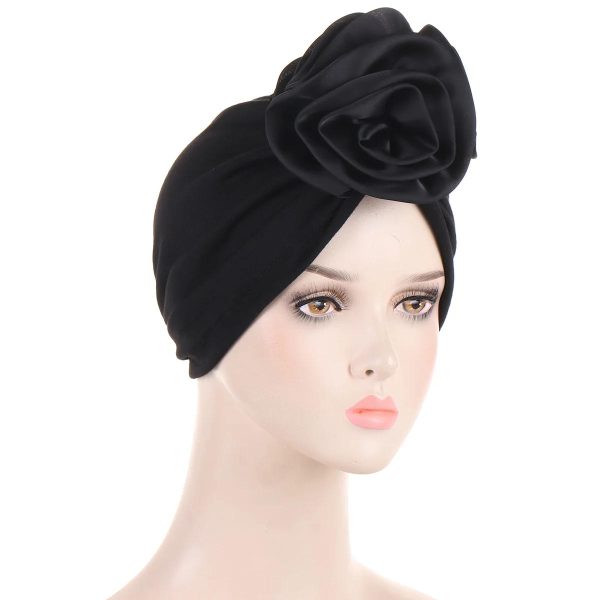 Fashion Satin Flowers Turban Hijab Hats African Head Wraps Elastic Muslim Hats Breathable Chemo Cap For Women Girls