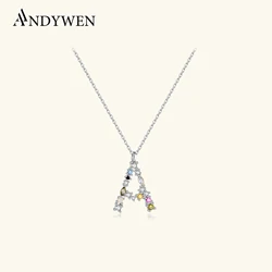 ANDYWEN 925 Sterling Silver 26 Letters Gold Initial A B Pendant Necklace Thin Long Chain Adjustable Mini P G CZ Jewelry