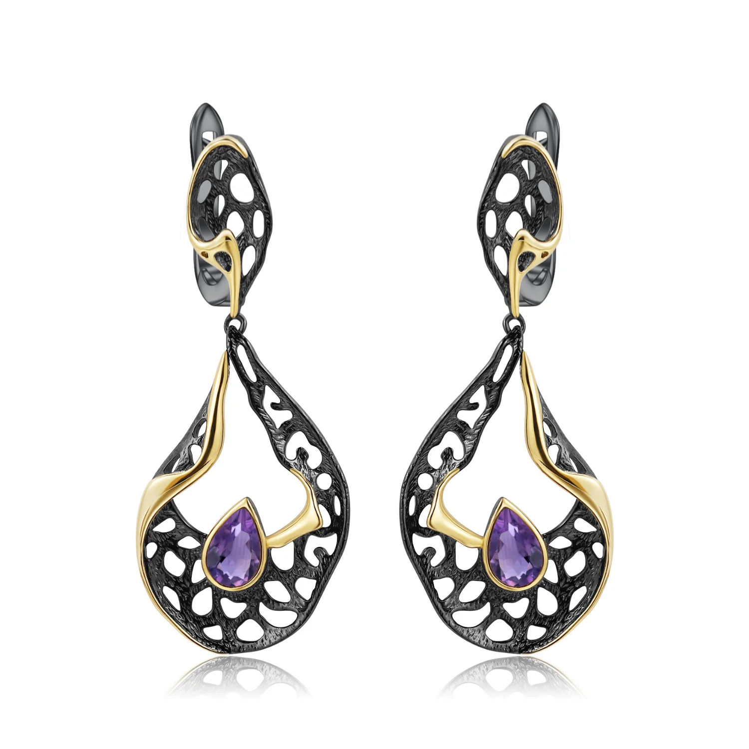 Luxury brand genuine real jewels Italian Craft Designer Premium 925 Silver Natural Amethyst Earrings high quality