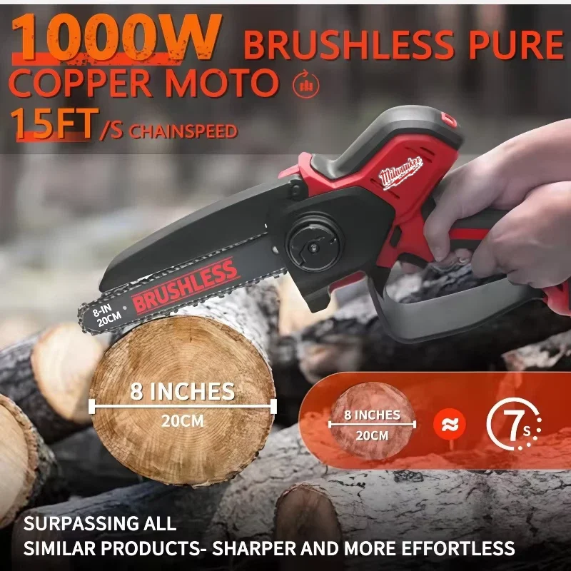 

Milwaukee 8 Inch High-power Chainsaw Brushless Electric Chain Saw Pruning Wood Cutting Power Tools For Milwaukee Battery