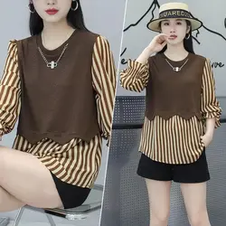 Blusa de manga larga con cuello redondo para mujer, jerséis a rayas, estilo Preppy, informal, a la moda, primavera y otoño, 2023