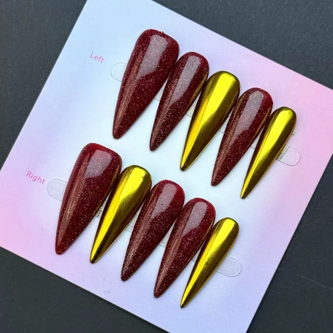 10pcs high-end New high-end and unique Christmas collection for autumn and winter, featuring a red and gold contrasting cat-eye