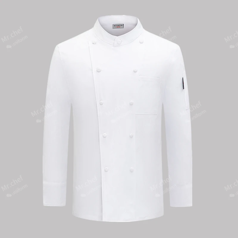 Veste de chef blanche à manches longues, T-shirt, Uniforme de chef d'hôtel, Manteau de chef de restaurant, Vêtements de cuisine respirants Chamonix, Logo