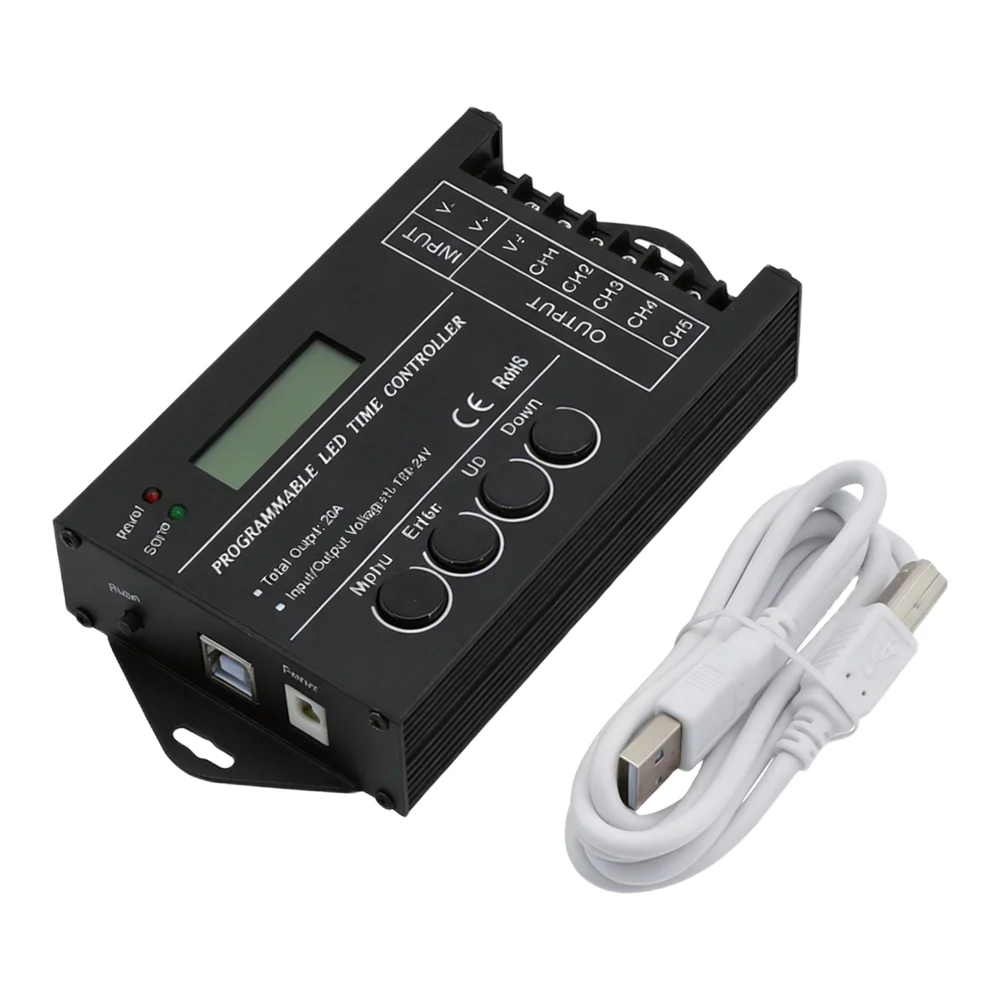 Programmable Time Controller 5 Channel Aluminum Alloy DC12-24V LED Display RGB USB Data Cord High Compatibility