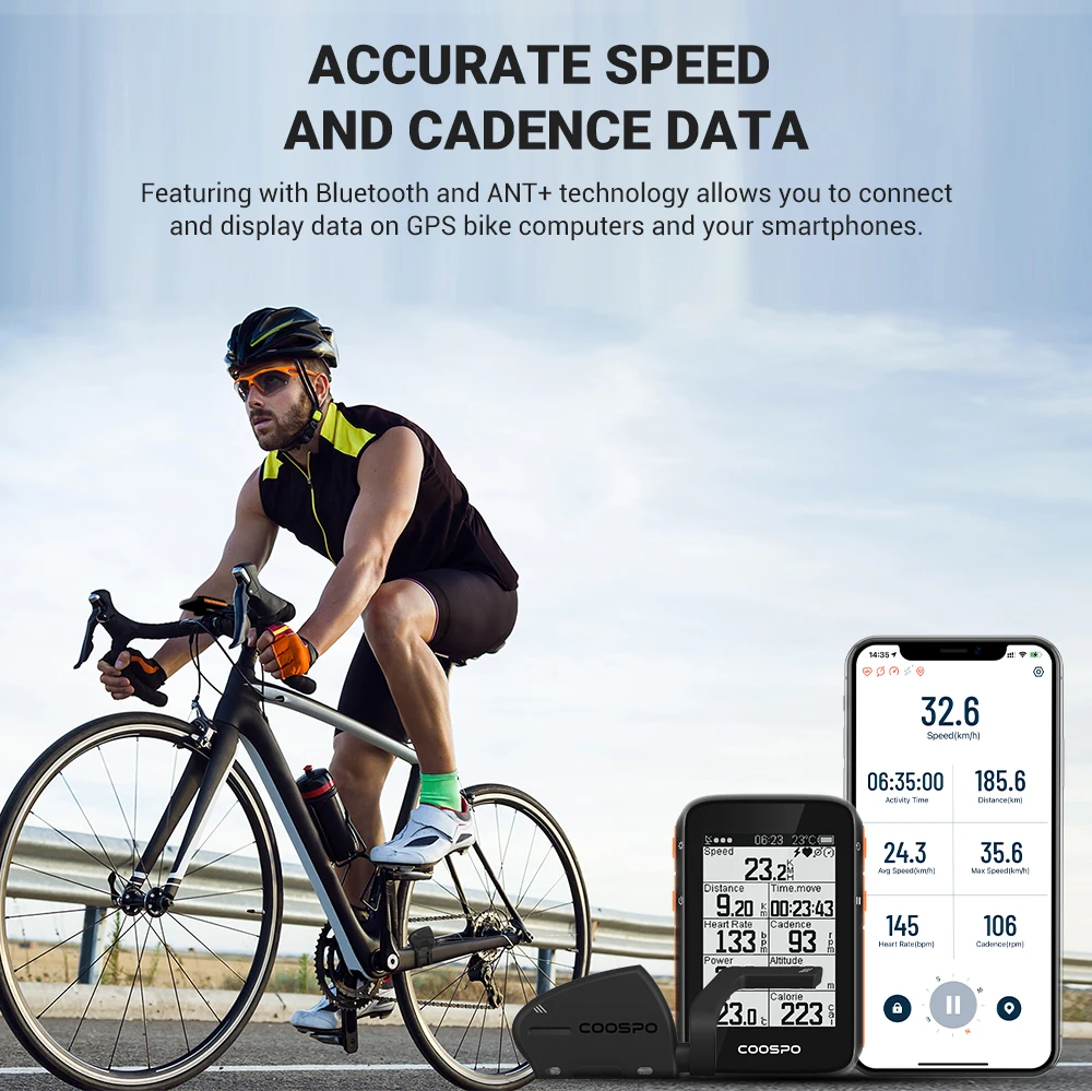 COOSPO Bicycle Sensor Speed And Cadence Dual Sensor Bluetooth 5.0 ANT+ Wireless Waterproof For Wahoo Zwif Garmin Etrex 30x