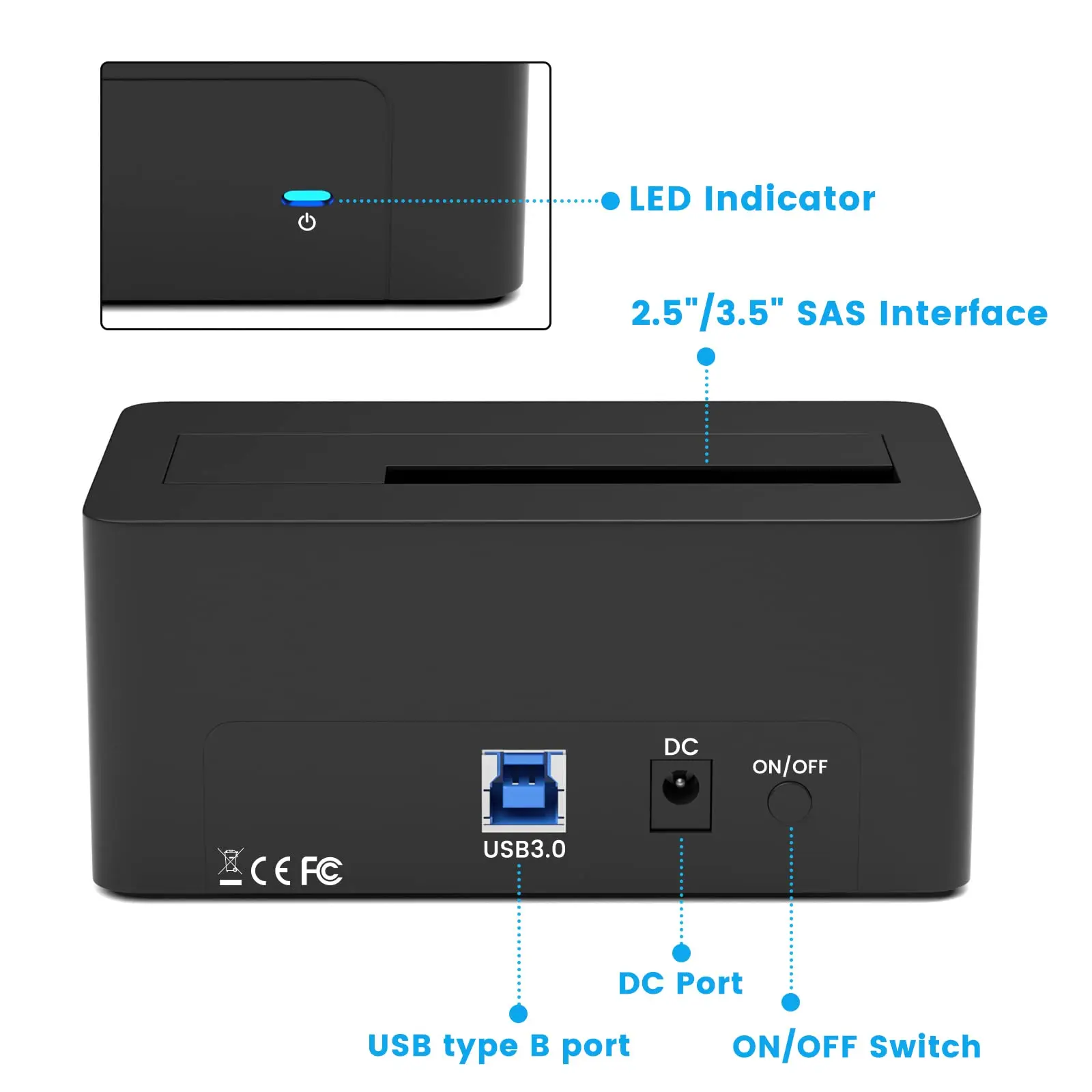 Imagem -04 - Indmem-sas to Usb 3.0 Docking Station Adaptador de Alimentação Adaptador de Alimentação ac Externo 2.5 3.5 Servidor Hdd Ssd 12v 2a