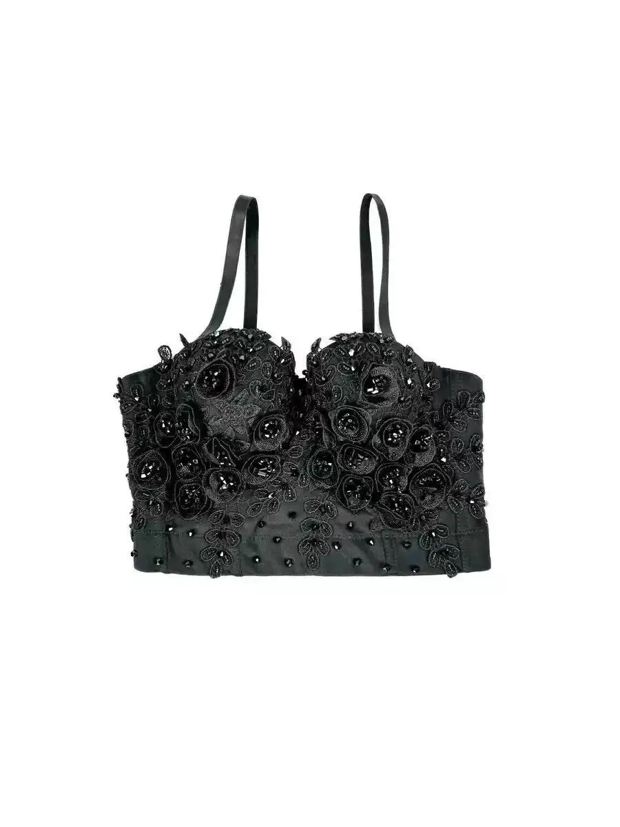 

French lace suspenders ultra-short slim petal spring and summer fishbone bra outer wear high-end fashion fishbone bra