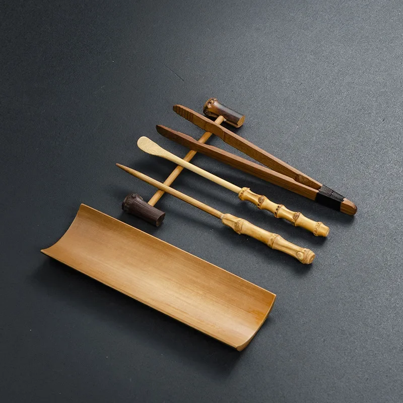 Juego de té de bambú carbonizado, traje delicado con Clip para té, cucharadita, aguja, alicates, herramienta para ceremonia del té, accesorios