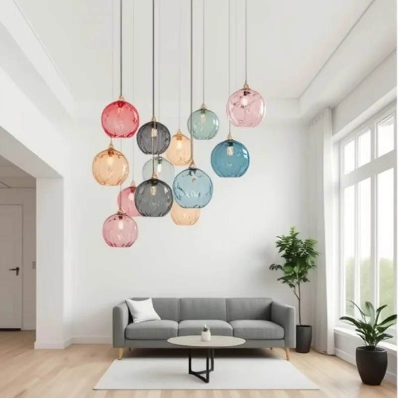 

Modern Colorful Glass Ball Led Pendant Lights for Living Dining Room Coffee Bedroom Chandelier Home Decor Hanging Light Fixture